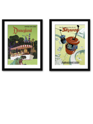 Vintage Disneyland Poster Set featuring Skyway Gondola and Jungle Safari Ride